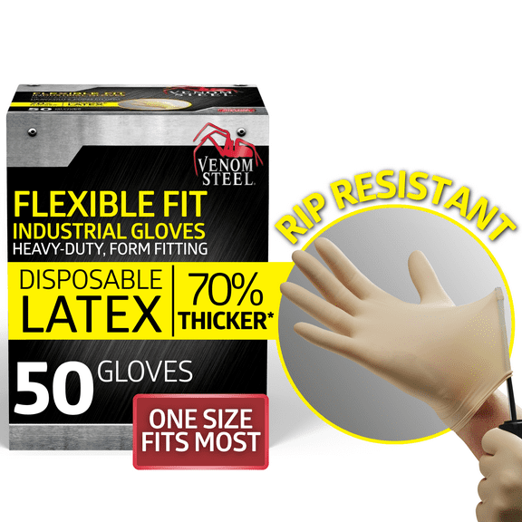 Medline Venom Steel Premium Industrial Latex Gloves, 50 Count, One Size