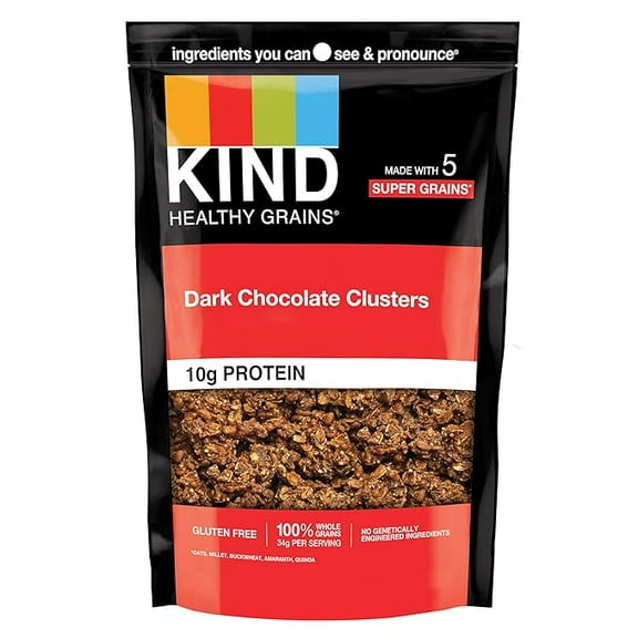 KIND Healthy Grains Granola, Dark Chocolate Clusters, Healthy Snacks, Gluten Free, 100% Whole Grains, 10g Protein, 11oz, 1 Count