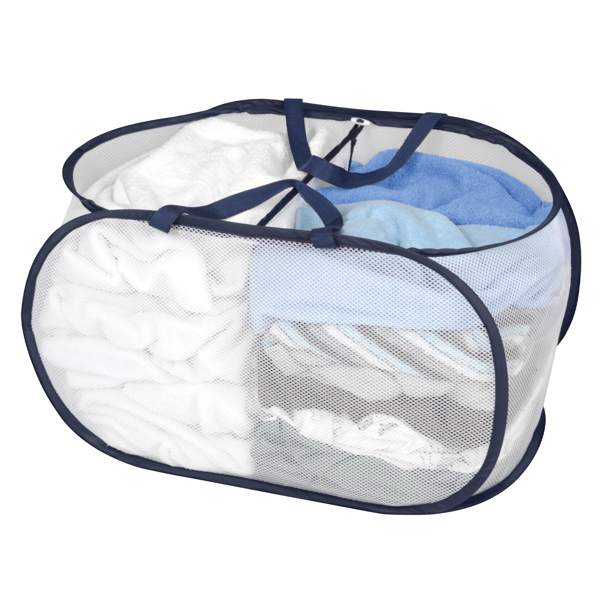 Three Compartment Popup Hamper Folds for Storage Durable Mesh Material Folding Pop-Up Laundry Hampers are Great for College Dorm or Travel. Black Handles to Carry Easily to The Laundry Room