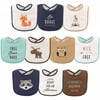 Hudson Baby Infant Boy Cotton Terry Drooler Bibs with Fiber Filling 10pk, Raccoon, One Size