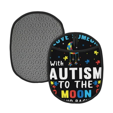 

Lukts I Love With Autism To The Moon And Back Print Silicone Pot Mat Mitten With Hanging Loop Heat Resistant Oven Mitts Non-Slip Bbq Baking Smoking Potholders
