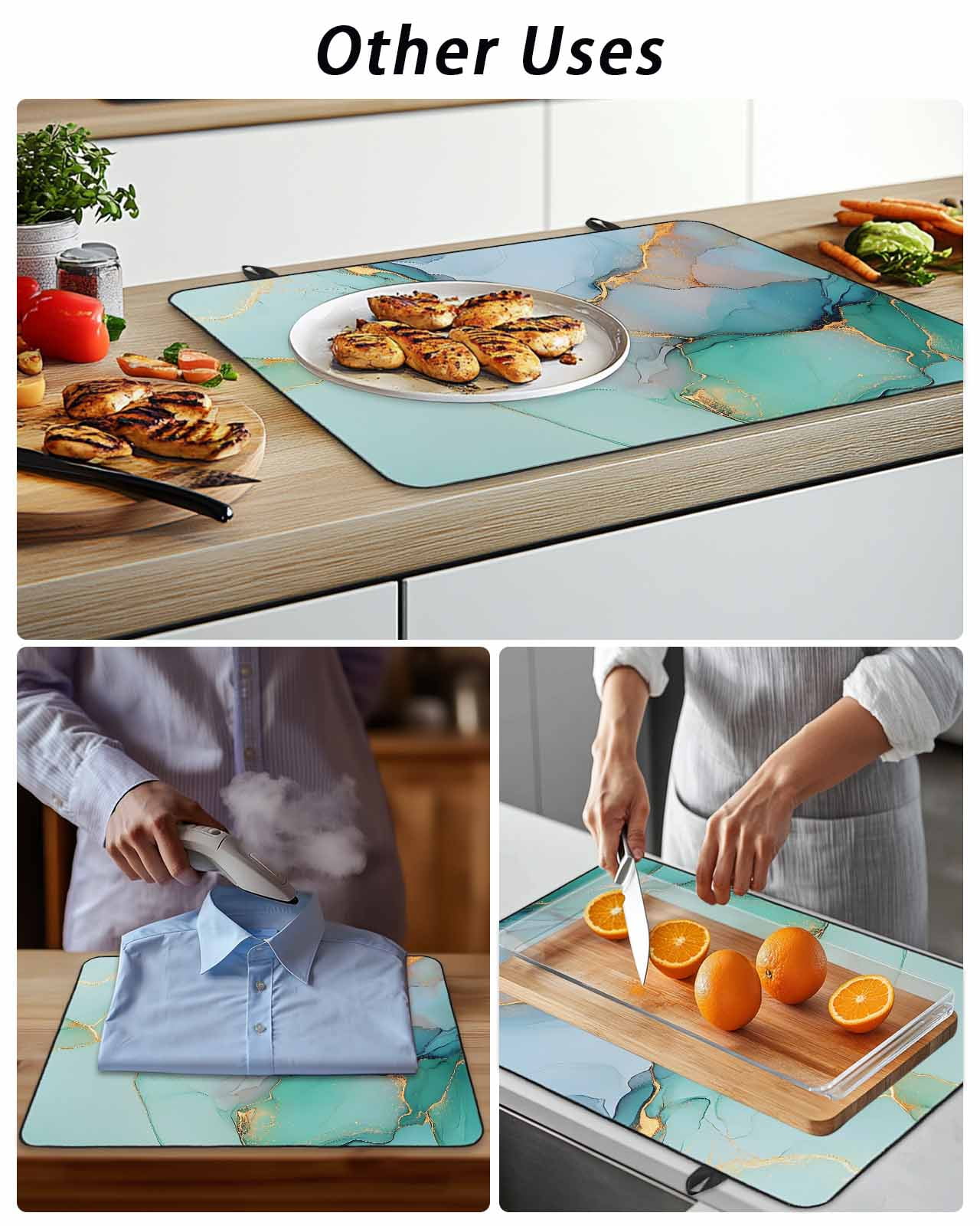 Stove Top Covers for Electric Stove, Teal Glass Stovetop Cover Protector, Modern Marble Ink Painting Abstract Art Induction Cooktop Protector Oven Mat for Kitchen Countertop 24"x21"