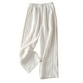 thumbnail image 3 of Ladies Linen Side Pleated Pants Casual Loose Fit Trousers Wide Leg Bottoms Breathable Comfortable Summer Vacation Beach Holiday Fashion | CSEONE,White XL, 3 of 8