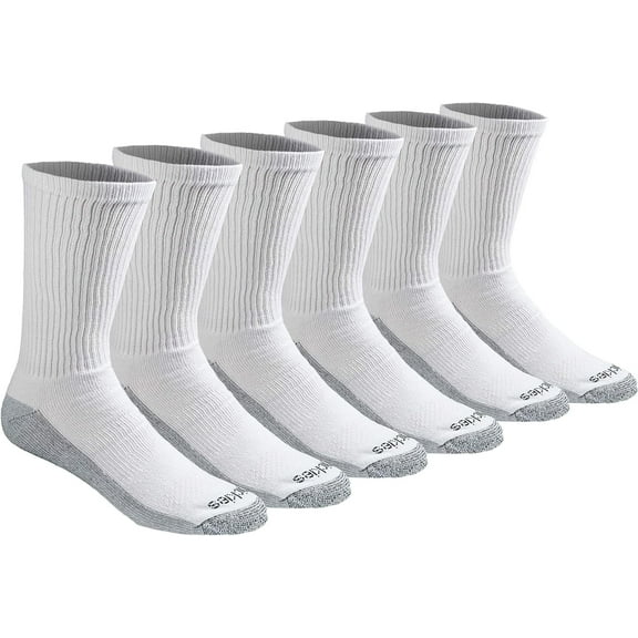 Dickies Men's Dri-tech Moisture Control Crew Socks Multipack White (6 Pairs) Medium