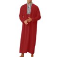 thumbnail image 2 of XDZJLR Men's Shirts Muslim Arabia Casual Long Sleeve Pocket Loose Robe Robe Plaid Printing Shirts for Men, 2 of 7