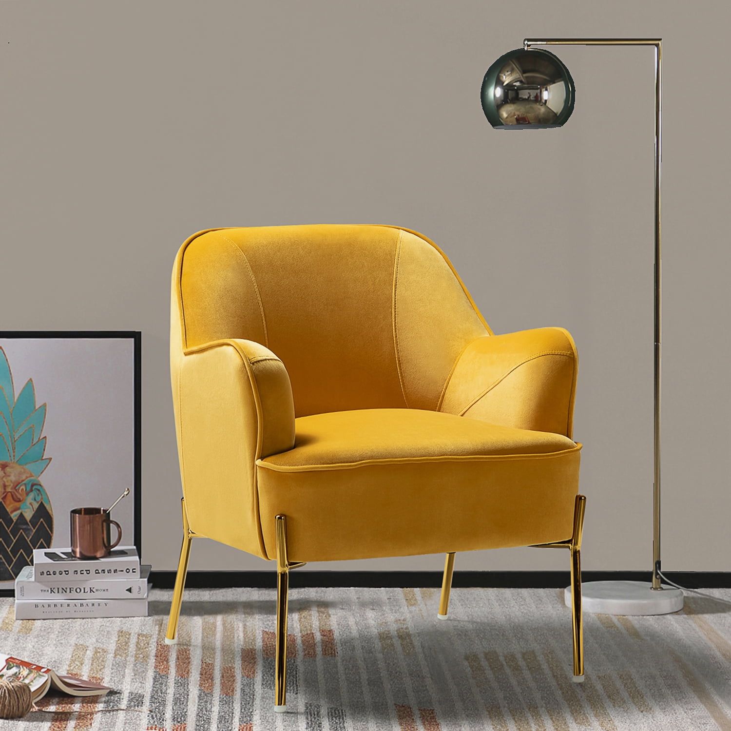 Nora Accent Velvet Chair with Golden Base for Living Room