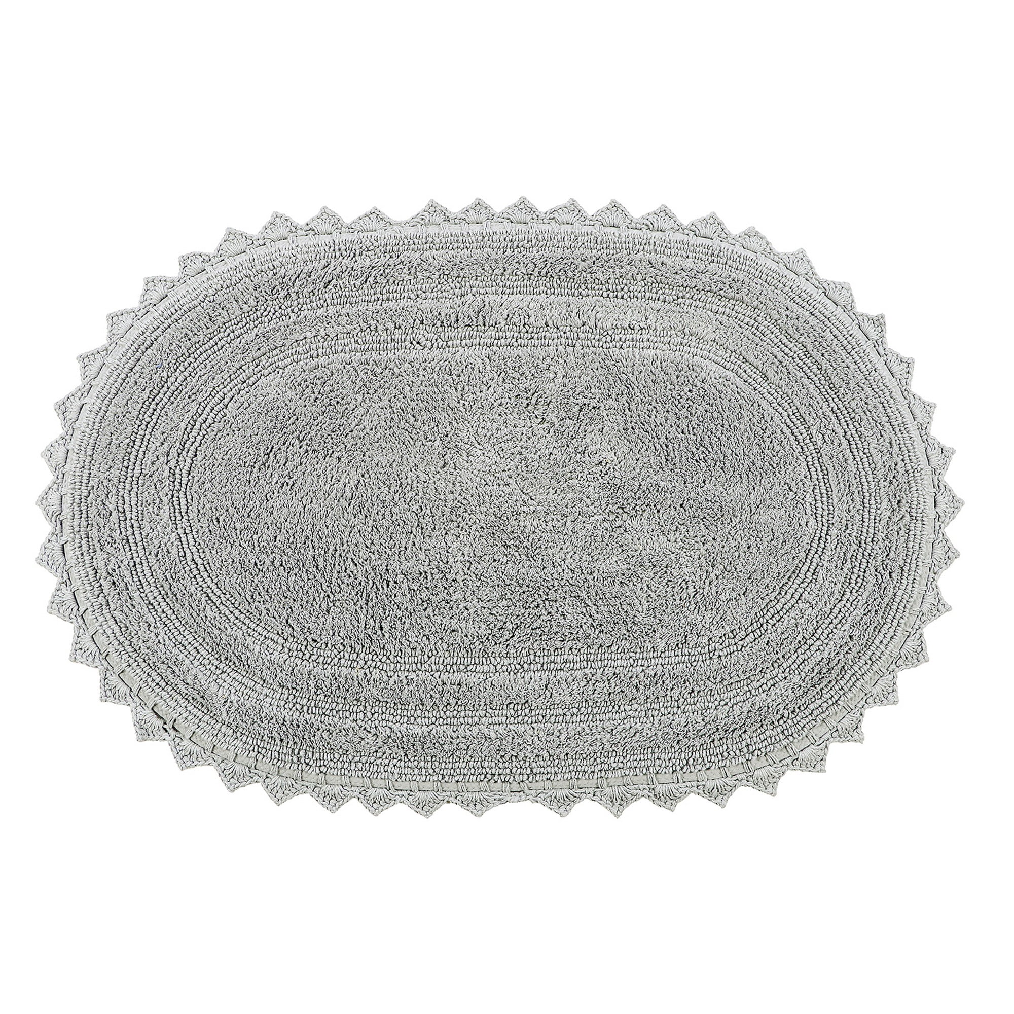Better Trends 20" x 32" Oval Shape Bath Mat 100% Cotton Bathroom Rug Water Absorbent Bath Rug Machine Washable (Gray) Lilly Crochet Collection