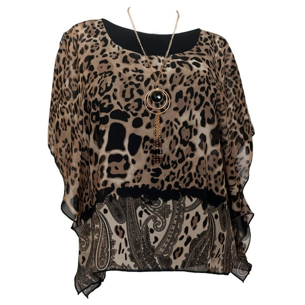 Download Evogues Apparel Evogues Plus Size Layered Square Poncho Top Animal Print Brown Walmart Com Walmart Com
