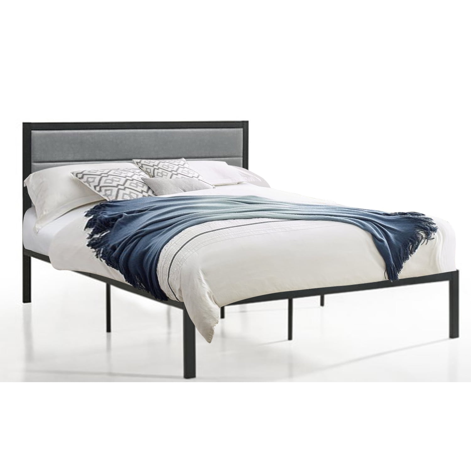 Belle Isle Furniture Highland Modern Velvet Low Profile Upholstered Bed, Full, Black
