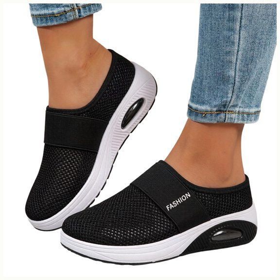 Rokment Womens Orthotic Air Cushion Chunky Walking Backless Sandals Comfort Breathable Mesh Closed Toe Platform Wedge Slip on Mules Non Slip Work Nursing Clogs Casual Shoes Black Size 6.5