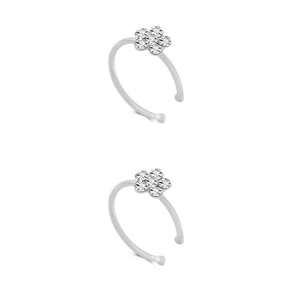 Jumpingount Flor de diamantes de imitación falso aro anillo para la nariz Punk falso labio Clip chica nariz aro oreja aro anillo joyería para el cuerpo plata s 2piezas Jumpingount CBP022834