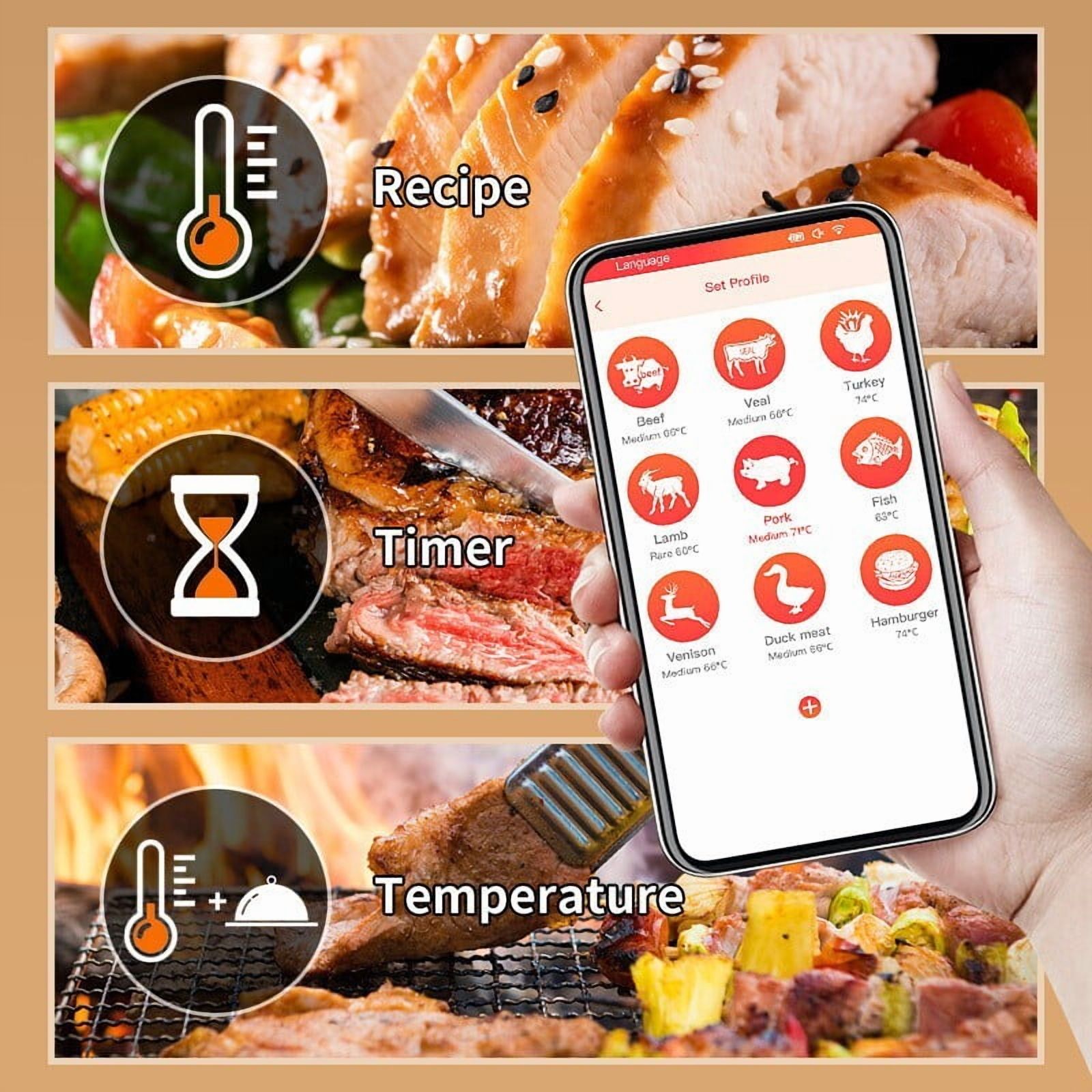 Wireless Bluetooth Meat Thermometer - Smart Probe for Oven BBQ Grill Cooking