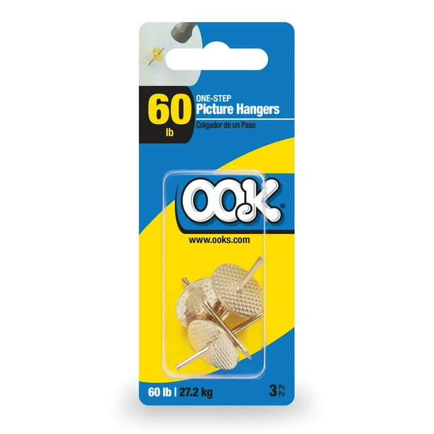 OOK Onestep Picture Hangers, Steel with Brass Finish, 60LB, 3 Pieces