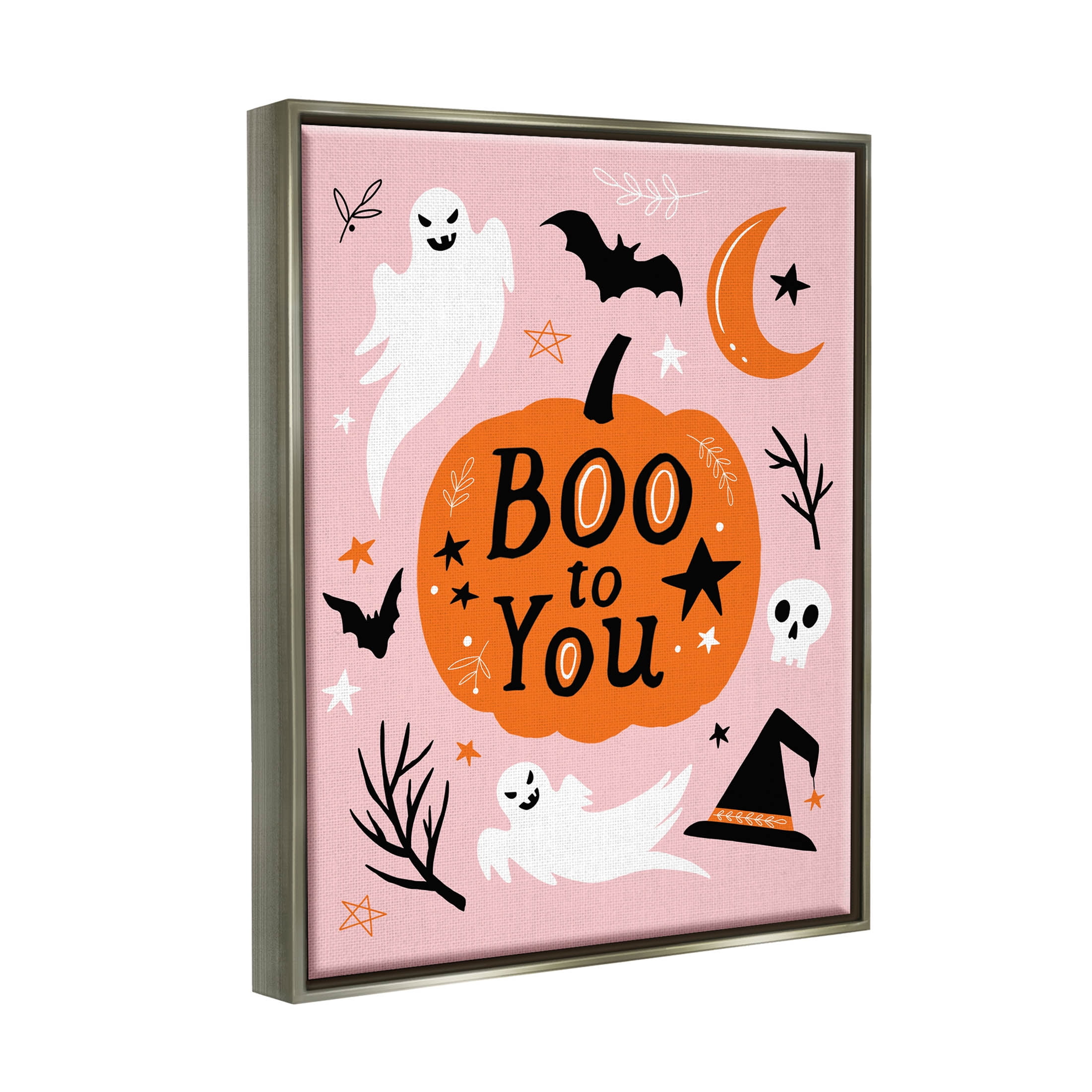 Stupell Industries Boo to You Halloween Elements Graphic Art Luster Gray Floating Framed Canvas Print Wall Art, Design by Nina Seven