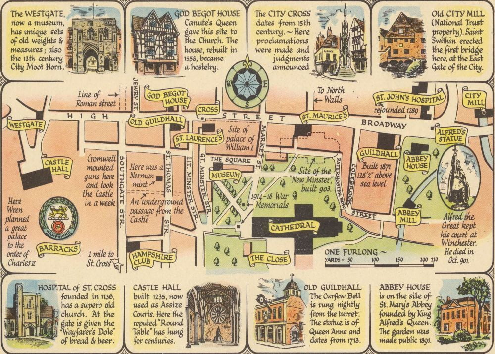 1948 Map of Winchester Cathedral and College 1000 piece jigsaw puzzle