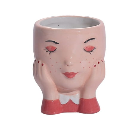 

FORYULIK Shelving Unit Girls Face Head Flower Planter Pot Flowerpot Figure Garden Decor