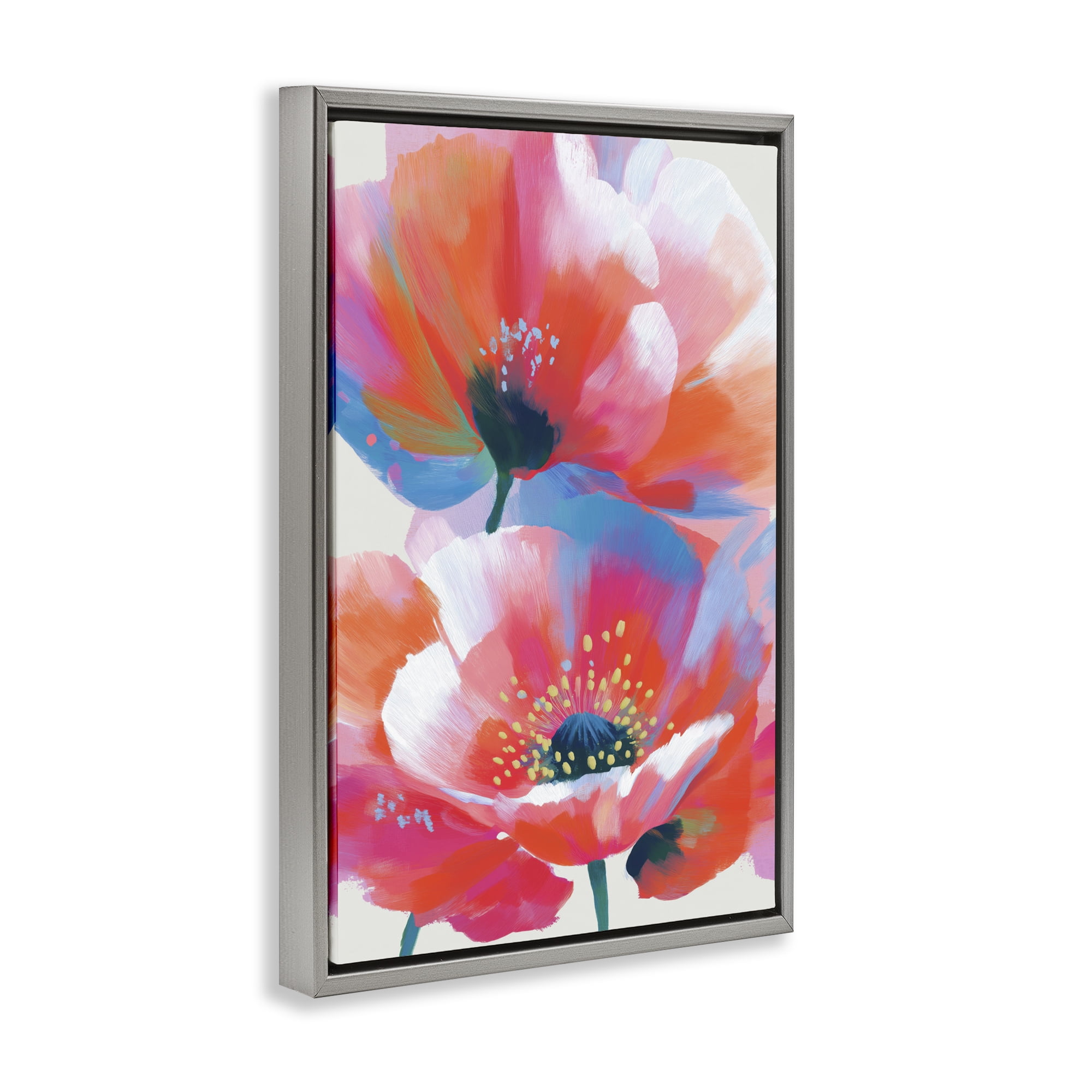 Stupell Industries Poppies in Soft Light Gray Framed Floater Canvas Wall Art, design by Chromatic Storm Studio