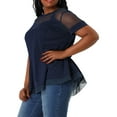 thumbnail image 5 of Agnes Orinda Women's Plus Size Round Neck Peplum Short Sleeve Mesh Sheer Summer Tops 1X Blue, 5 of 9