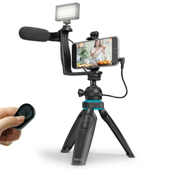 Bower Ultimate Vlogger Kit with 50 LED Light, HD Microphone, Bracket, Phone / Action Camera , Shutter, and Tripod