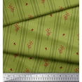 thumbnail image 3 of Soimoi Tissu Crêpe polyester Vert Imprimé Baies Rouges & Rayures Tissu de Couture au Mètre 42 Pouces de Large, 3 of 5
