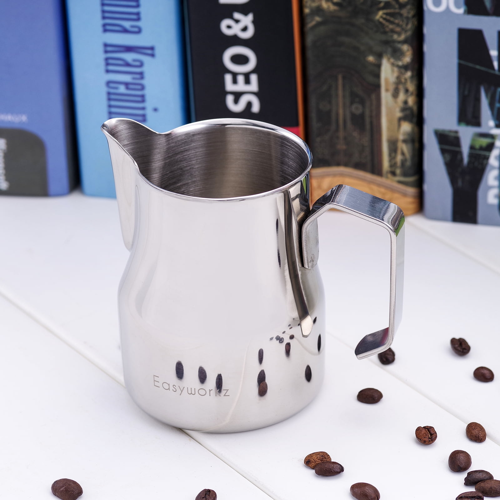 Easyworkz Espresso Steaming Pitcher Stainless Steel 15 oz Coffee Frothing Picther Milk Jug Cappuccino Latte Art Cup, Chrome
