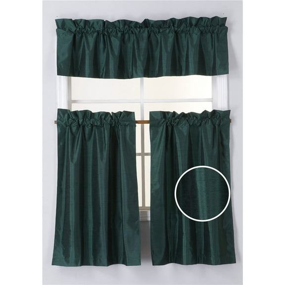 3-Piece 7LO HUNTER Blackout Rod Pocket Kitchen Curtain Set, SOLID Design Tier Panels with One (1) Matching Swag Valance Included