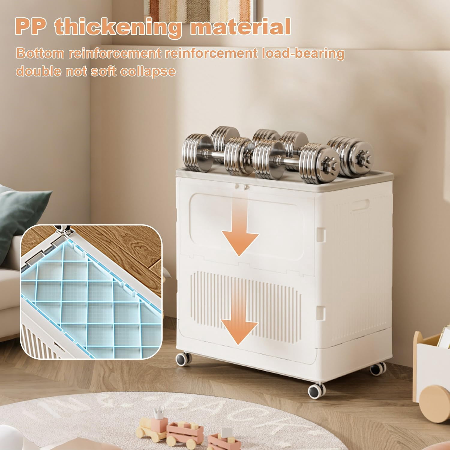 Large 123L Plastic Laundry Basket with Lid and Wheels – Creamy White & Grey Rolling Hamper, Foldable, Durable PP Plastic for Bathroom, Bedroom, and Narrow Spaces