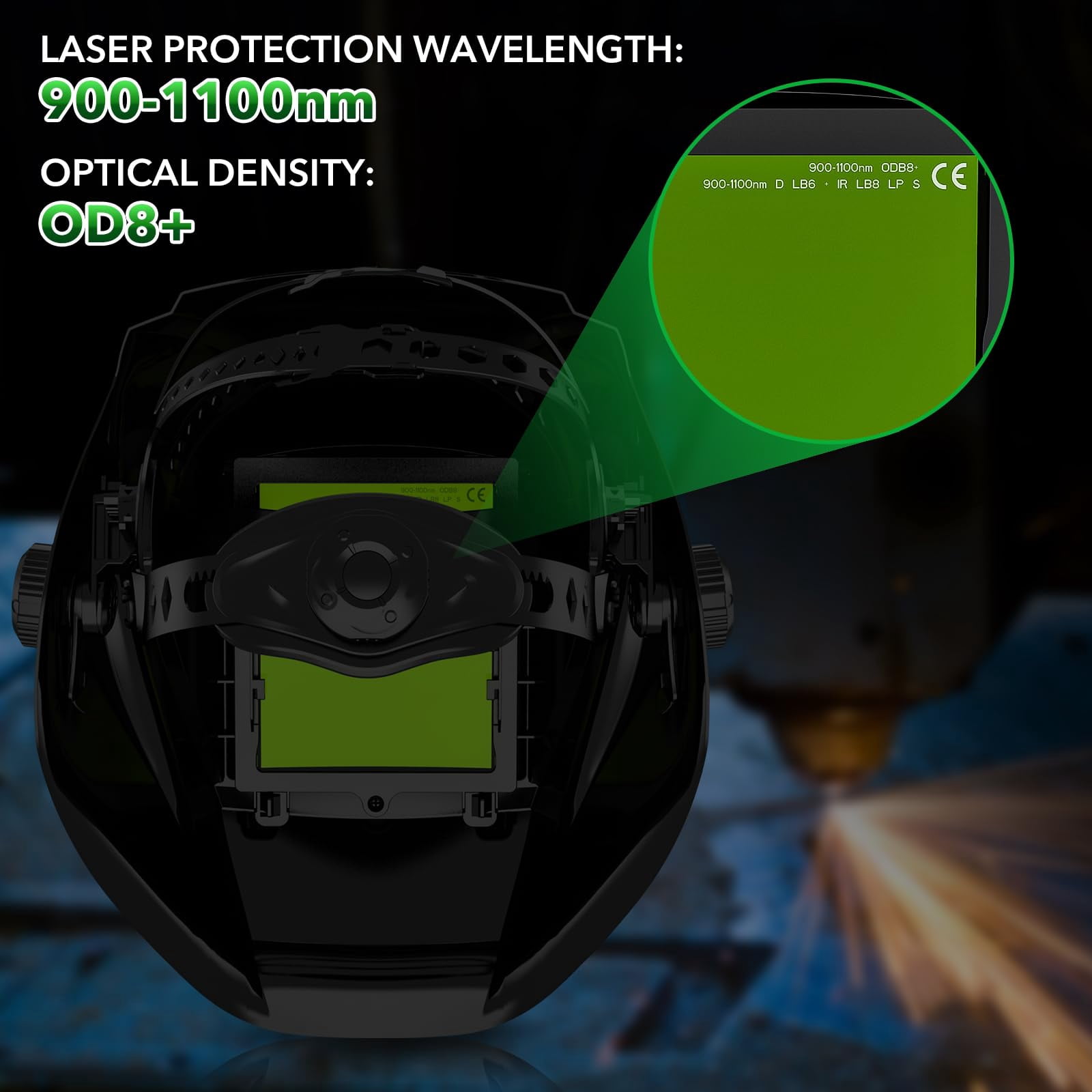 TRQWH Laser Welding Helmet OD8+ 190nm-450nm&900nm-1100nm Large Viewing Laser Safety Helmet Protective Mask Eye Protection for Laser Welding/Laser Cutting/Laser Cleaning/Laser Marking