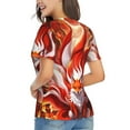 thumbnail image 3 of Xecao Red Sun Flame Fox for Women's V-Neck T-Shirts-Elegant Half-Sleeve Tops Perfect for Summer-Large, 3 of 5