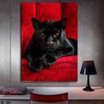 thumbnail image 3 of Sleek Black Panther Crimson Velvet Plush Sofa Framed Canvas Print,Luxe Gothic tiger Illustration for Powder Washroom Ready to Hang-12"L x 8"W, 3 of 10