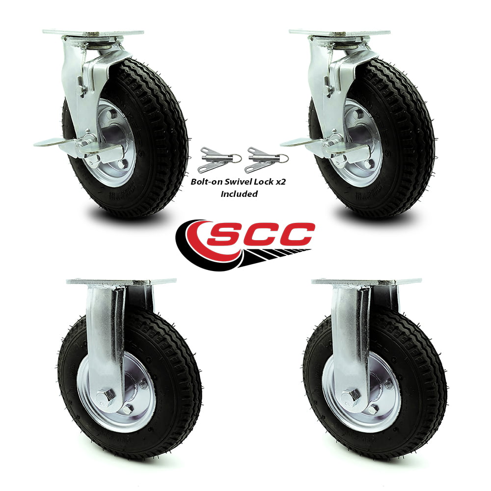 350 LBS Capacit 4 PLY CasterHQ 10" x 3.5" Swivel with Brake Pneumatic Caster 