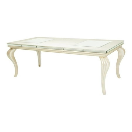 Pemberly Row Modern Wood & Glass Dining Table in Frost Ivory