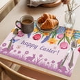 thumbnail image 3 of Happy Easter Placemats Set of 8, Spring Floral Eggs Butterfly Rabbits Purple Background Non-Slip Place Mats Washable Table Mats for Kitchen Dining Table Decorations Indoor/Outdoor, 3 of 9