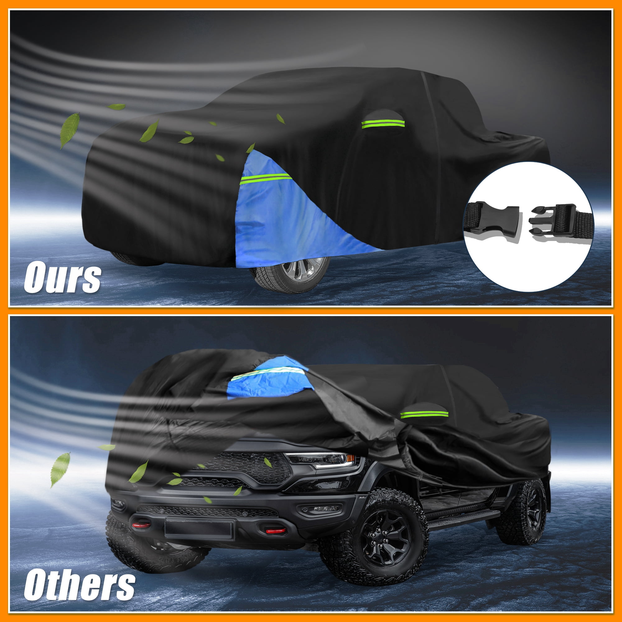 Unique Bargains Full Car Cover 210D Oxford Black Blue 236.22"x80.71"x66.93"
