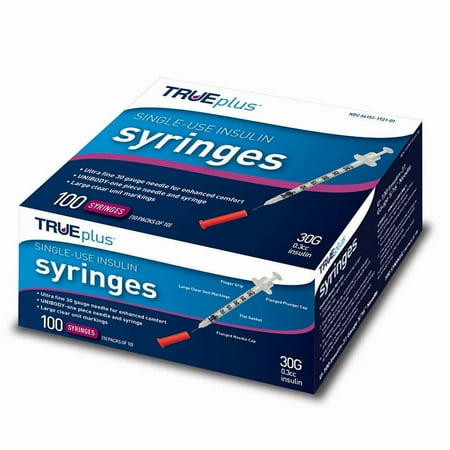 TRUEplus Single-Use Insulin Syringes, 30G 0.3cc 5/16 Inch Needle, 100 Count