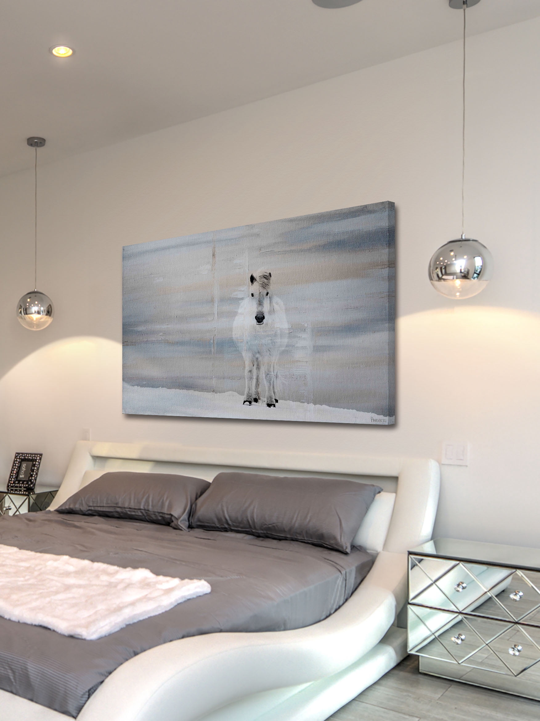 "White Horse Forward" Painting Print on Wrapped Canvas