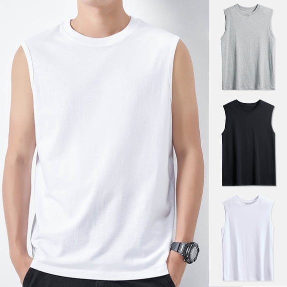 SGFCWSX Mens Tank Tops Cotton Solid Color Sleeveless Shirts Casual Loose Fit Tops for Everyday Wear White Size L