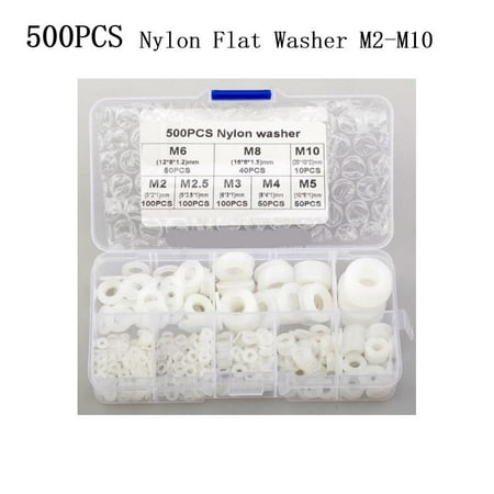 

500 Piece Flat Washer Nylon Rubber Ring Restoration Gasket Combo M2-M10 Set