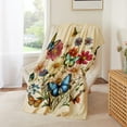 thumbnail image 6 of Butterfly Wildflowers Print Blanket 59"x51" Vintage Floral Throw Blankets Gifts for Women Men Soft Flannel Plush Blankets Full Season Cozy Fuzzy Blanket for Bedroom Living Room Sofa Couch PeachPuff, 6 of 8