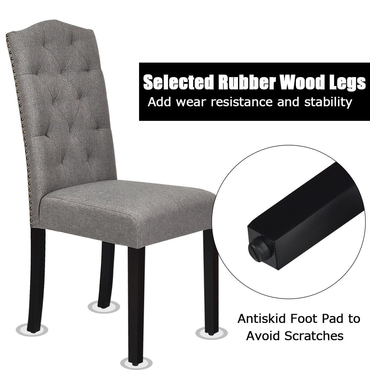 Gymax Set of 4 Tufted Upholstered Dining Chair w/ Nailhead Trim & Rubber Wooden Legs