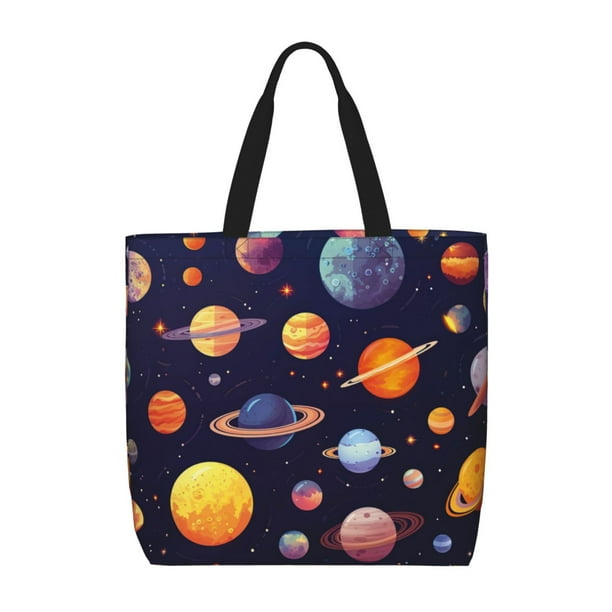 Balery Space Planet Bolsa de Mano para Mujeres con Cremallera, Bolsa de Gimnasio con Compartimentos, Bolsa para Laptop, Bolsa para Trabajo