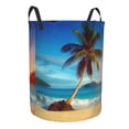 thumbnail image 2 of PHELIKA Ocean Sunrise Tropical Palm Tree Island Hawaiian Waves 01 Laundry Basket 65L Large Foldable Round For Dirty Clothes Toy Storage, 2 of 6