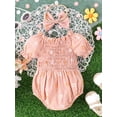 thumbnail image 2 of Zehjuhan Baby's Flower All-over Print Shirred Bodysuit With Headband, Lovely Puff Sleeve Triangle Onesie, Toddler & Infant Girl's Clothing, 2 of 8