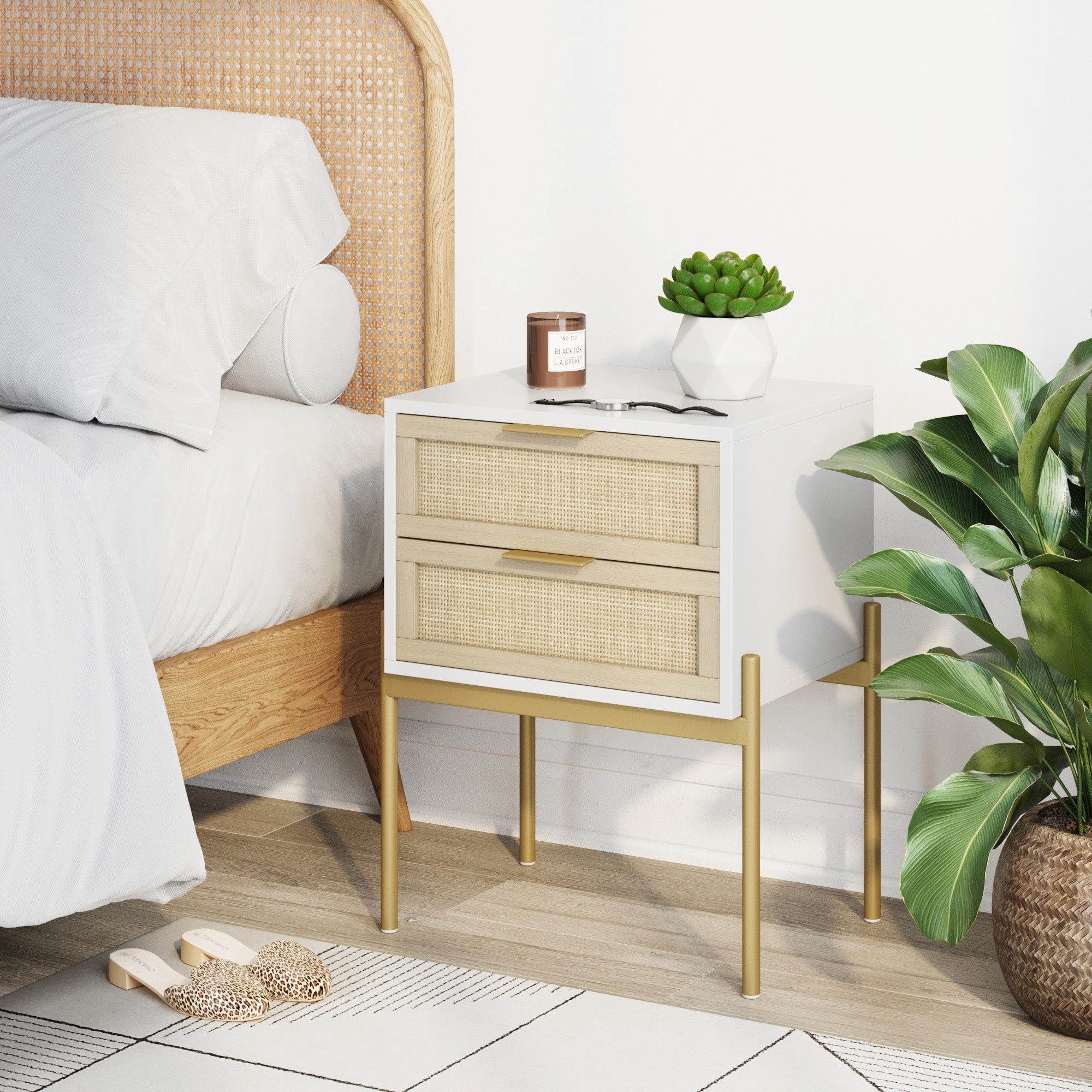 Nathan James Andrew Side Table with 2 Drawers, White/Gold