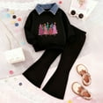 thumbnail image 2 of Caqnni Girl Spring Fall Comfortable Polo Neck Lightweight Pullover Sweatshirt Paired with Easy Flare Pants Two-Piece Comfort Set(Pink,2-3 Years), 2 of 7