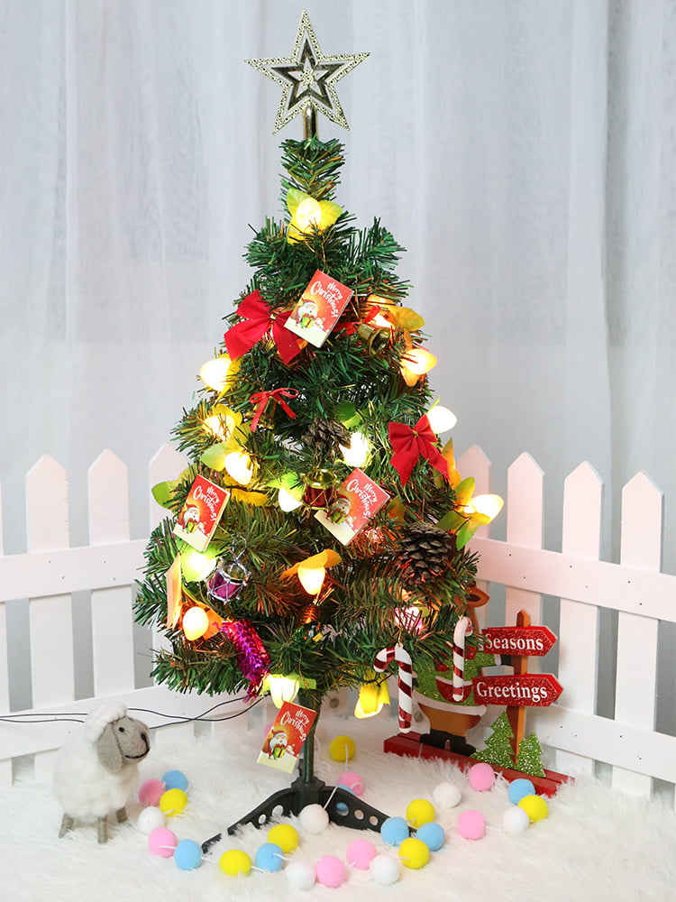 60cm Mini Christmas Tree Tabletop Artificial  Xmas Tree with LED String Light US 