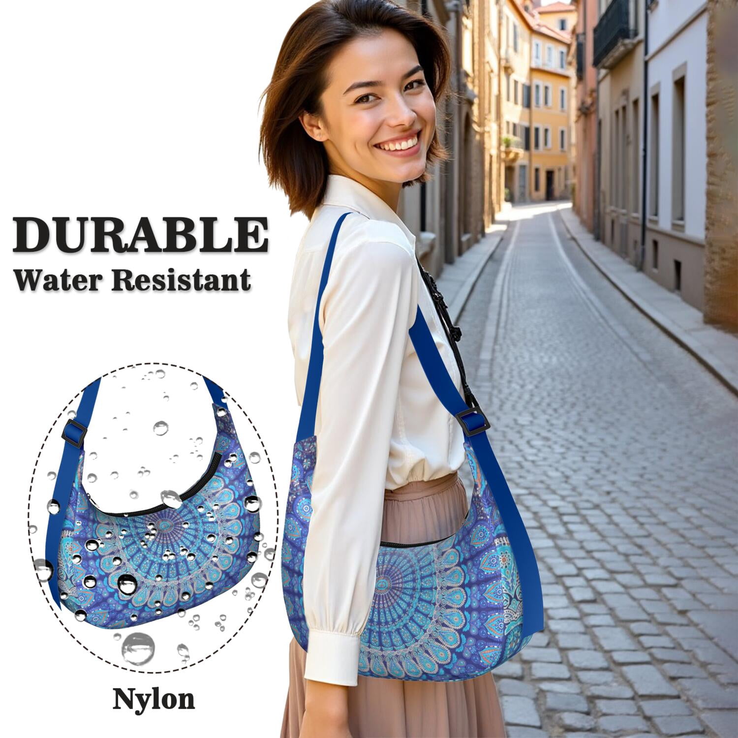 Crossbody Handbag for Women – Water-Resistant Nylon Fabric, Ideal for Travel, Work, or Daily Use, Colorful, Floral, Boho, Aesthetic Style Lightweight Bag