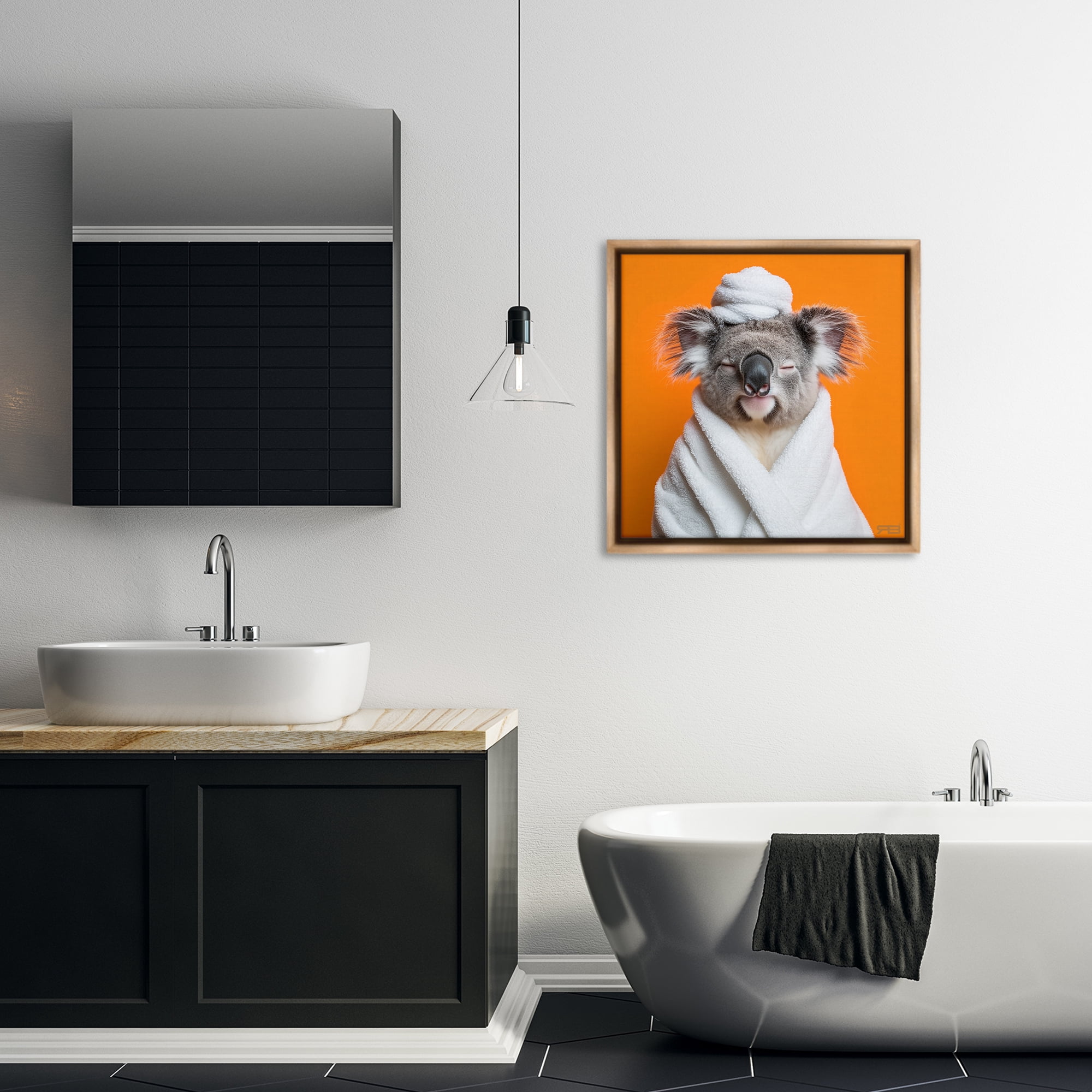 Stupell Industries Relaxed Bathtime Koala Bath & Laundry Painting Brown Floater Framed Canvas Art Print Wall Art, 25 x 25