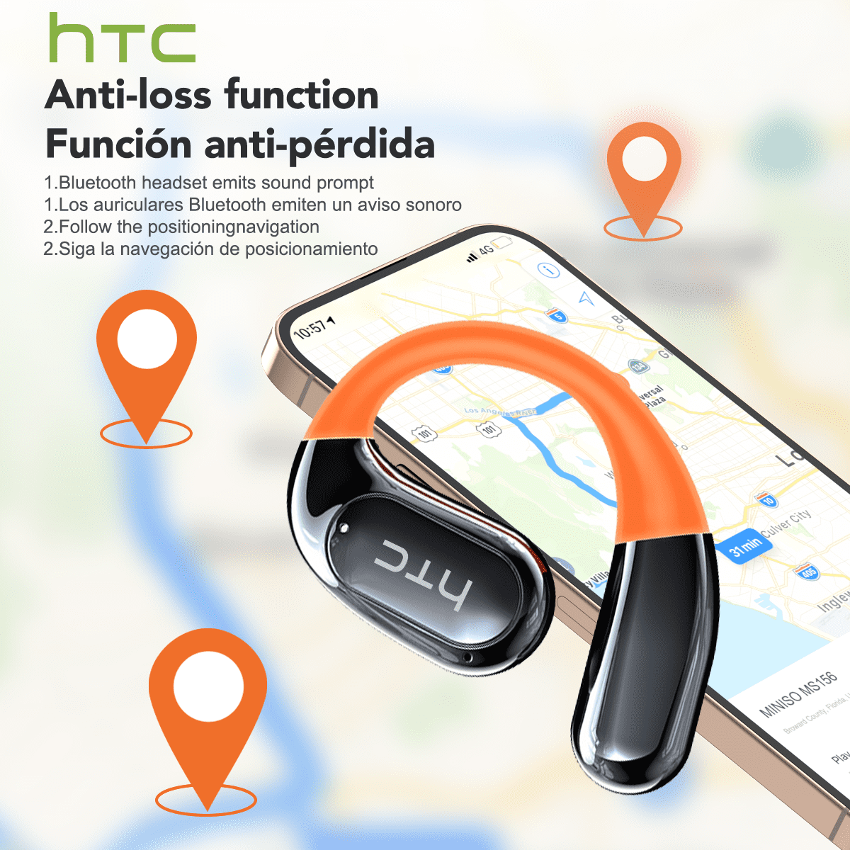HTC NE27 Wireless Earbuds, AI Translate Earbuds Bluetooth 5.4 Headphones, Translator Earbuds with Mic Smart Screen,48H IP6 Waterproof Sport Headset