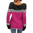 thumbnail image 3 of Workout Tops for Women Viikei 2025 Fall Womens Tops Plus Clearance,Women's Striped Color-matching Pullover Sweater Hot Pink L, 3 of 5